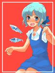  alternate_hairstyle bad_id bad_pixiv_id blue_eyes blue_hair blush blush_stickers bow cirno dress hair_bow ice ice_wings melting noko_(iamsimply2000) open_mouth ponytail short_hair solo sweat touhou wings 