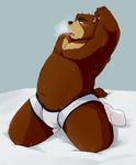  biceps blush chubby fur grizzly_bear juuichi juuichi_mikazuki kneeling male mammal morenatsu solo topless underwear unknown_artist 