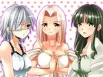  blue_dress claudia_hortensia dress eyepatch fate/zero fate_(series) green_dress green_eyes green_hair irisviel_von_einzbern long_hair looking_at_viewer multiple_girls nagare pink_hair red_eyes short_hair silver_hair toosaka_aoi white_dress yellow_eyes 