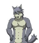 abs anthro biceps big_muscles black_nose blue_fur blue_hair canine chest_tuft dog front frontal_view fur grey_fur grey_hair hair hands_on_hips husky kouya kouya_aotsuki looking_at_viewer male mammal morenatsu muscles navel nipples nude one_eye_closed pecs plain_background smile solo standing tuft unknown_artist white_background wink wolf yellow_eyes 