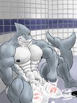 after_masturbation balls biceps big_muscles colin_(artist) cum double_penis fish great_white_shark male marine multi_cock muscles nude pecs penis riptide shark shower solo spikes 