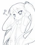  amakara_surume bad_id bad_pixiv_id blush detached_sleeves hatsune_miku highres long_hair monochrome musical_note necktie smile solo twintails very_long_hair vocaloid 
