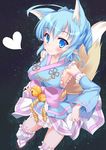  animal_ears bad_id bad_pixiv_id bell blue_eyes blue_hair detached_sleeves fox_ears fox_tail mabinogi marisasu_(marisa0904) solo tail 