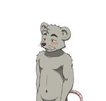  biceps blush chuukichi fur grey_fur grey_hair hair half-closed_eyes male mammal morenatsu mouse muscles nude pecs plain_background rodent samoji smile solo standing whiskers white_background 