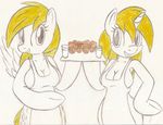  anthrofied apron big_breasts blonde_hair breasts clothing cutie_mark derpy_hooves_(mlp) dinky_hooves_(mlp) duo equine female food friendship_is_magic hair horn horse huge_breasts long_hair looking_at_viewer mammal milk mother muffin my_little_pony parent pegasus smile tg-0 unicorn wings 