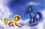 aeronjvl blonde_hair blue_eyes blue_hair brown_hair cloud clouds cutie_mark duo equine female feral friendship_is_magic hair hooves horn horse ipod male mammal my_little_pony original_character pegasus pony princess_luna_(mlp) simple_background sky two_color_hair two_tone_hair wings woody 