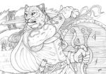  angry battle feline hair leopard long_hair male mammal melee_weapon monochrome qzurr shield sketch snow_leopard solo sword weapon 