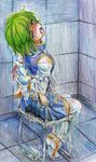  absurdres bdsm blue_eyes blush bondage bound drooling green_hair highres nichibotsu_(kitaziman) pee peeing peeing_self shiki_eiki short_hair tears thighhighs touhou traditional_media white_legwear zettai_ryouiki 