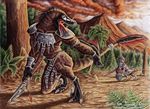  aggressive ambush armor dinosaur jungles loincloth melee_weapon outside polearm qzurr raptor scalie shield spear tribal warrior 