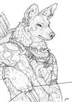  arrow bow canine dog ear_piercing line_art male mammal monochrome necklace piercing plain_background qzurr solo topless white_background wild 