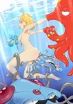  barboach blue_eyes blush fish highres horsea kasumi_(pokemon) luvdisc nude octillery orange_hair pokemon seadra short_hair tentacle tentacruel underwater water 