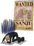  1boy all_fours blonde_hair cigarette crossdressing depressed formal lipstick makeup male male_focus one_piece sanji smoking solo suit syb wanted_poster 