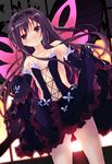  accel_world antenna_hair bare_shoulders black_hair bug butterfly butterfly_wings dress dress_lift elbow_gloves frilled_skirt frills gloves headband highres insect kuroyukihime long_hair looking_at_viewer navel red_eyes skirt smile solo wings yagami_shuuichi 