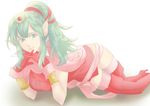  bad_id bad_pixiv_id boots cape chiki chin_rest dress fire_emblem fire_emblem:_kakusei fire_emblem:_monshou_no_nazo green_eyes green_hair hair_ornament hair_ribbon interlocked_fingers long_hair looking_at_viewer lying mamkute nakahashiyuki pointy_ears ponytail ribbon smile solo thigh_boots thighhighs 