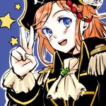  bad_id bad_pixiv_id blue_eyes blush hat katou_marika miniskirt_pirates orange_hair pirate_hat solo star takeuchi_aya v 