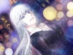  blue_eyes blurry bokeh business_suit depth_of_field dutch_angle formal jormungand koko_hekmatyar long_hair loup-garou silver_hair solo suit 