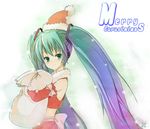  blush christmas gradient_hair green_eyes hat hatsune_miku long_hair looking_at_viewer merry_christmas mitsuki_yuuya multicolored_hair santa_hat smile solo twintails very_long_hair vocaloid 