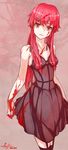  ash_world bad_id bad_pixiv_id black_dress blood dated dress gasai_yuno highres long_hair looking_at_viewer mirai_nikki pink_eyes pink_hair signature solo 