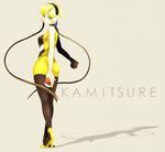  back-seamed_legwear blonde_hair blue_eyes cable character_name choker from_behind full_body grey_background headphones high_heels holding holding_poke_ball kamitsure_(pokemon) legs looking_back pantyhose plug poke_ball pokemon pokemon_(game) pokemon_bw seamed_legwear shadow shoes short_hair simple_background skllp solo 