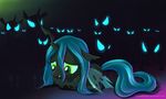  alexmakovsky blue_eyes blue_hair changeling equine fangs female feral friendship_is_magic glowing glowing_eyes green_eyes group hair horn horse mammal my_little_pony pony queen_chrysalis_(mlp) sad silhouette simple_background wings young 