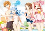  2girls anmi anmira_natsuki ass blue_eyes blue_hair blush brown_hair casual_one-piece_swimsuit copyright_name cursive green_eyes highres holding index_finger_raised itou_mimi kikan_gentei_imouto kitashima_saaya male_swimwear midou_souta multiple_boys multiple_girls name_tag one-piece_swimsuit otoko_no_ko outstretched_arm pink_hair plaid plaid_swimsuit pool school_swimsuit short_hair smile sweatdrop swim_trunks swimsuit swimwear twintails white_school_swimsuit white_swimsuit yellow_eyes 