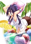  cherry food fruit lemon long_hair original purple_hair red_eyes solo takao_(yuuki_maya) yuuki_maya 