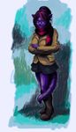  _ashley_robin blue_eyes boots crossed_arms feline female fur hair jacket mammal purple_fur red_hair scarf skirt vyktor_dreygo 