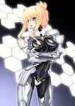  blonde_hair blue_eyes bodysuit breast_hold breasts covered_nipples crossed_arms highres ilfriede_von_feulner kilina large_breasts legs muvluv muvluv_alternative muvluv_total_eclipse pilot_suit short_hair skin_tight solo thighs white_bodysuit 