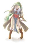  armor bad_id bad_pixiv_id boots coat dress ena-og fingerless_gloves fire_emblem fire_emblem:_kakusei fire_emblem:_rekka_no_ken fur_collar fur_trim gloves green_eyes green_hair hair_ribbon high_ponytail japanese_armor long_hair lyndis_(fire_emblem) one_eye_closed overcoat ponytail ribbon shoulder_armor side_slit smile sode solo very_long_hair 