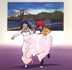  2girls 80s blue_eyes blue_hair dark_skin dirty_pair kei_(dirty_pair) long_hair multiple_girls oldschool parody red_hair short_hair the_graduate yuri_(dirty_pair) 