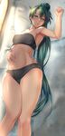  bad_id bad_pixiv_id bandeau bed blush fire_emblem fire_emblem:_rekka_no_ken green_eyes green_hair hand_on_own_stomach long_hair lying lyndis_(fire_emblem) navel on_back panties parted_lips pillow ponytail shinon_(tokage_shuryou) solo underwear very_long_hair 