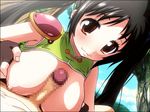  animated animated_gif armor black_hair breasts brown_eyes censored chunsoft dragon_quest dragon_quest_iii enix fighter_(dq3) happy kate_sai large_breasts long_hair nipples paizuri penis source_request twintails 