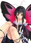  accel_world antenna_hair bare_shoulders black_hair breasts brown_eyes butterfly_wings cleavage dress elbow_gloves frills gloves headband hozumi_takashi kuroyukihime long_hair small_breasts solo wings 