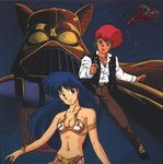  2girls 80s blue_eyes blue_hair dark_skin dirty_pair kei_(dirty_pair) long_hair lowres mughi multiple_girls oldschool parody red_hair short_hair star_wars yuri_(dirty_pair) 