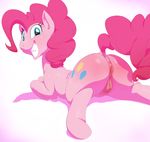  blue_eyes butt cutie_mark equine female feral friendship_is_magic hair hooves horse looking_at_viewer mammal my_little_pony pink_hair pinkie_pie_(mlp) plain_background pony pussy rape_face smile solo sunibee sunnysoda white_background 