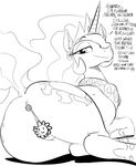  applesarcum butt censored cutie_mark dialog dialogue english_text equine female feral friendship_is_magic hair hi_res horn horse long_hair looking_at_viewer looking_back mammal monochrome my_little_pony pony princess_celestia_(mlp) pussy solo sunibee text tiara unicorn wings 
