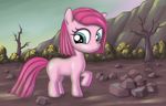  alexmakovsky blue_eyes bushes detailed_background equine female feral friendship_is_magic frown hair hi_res horse mammal mountain my_little_pony pink_hair pinkie_pie_(mlp) pony rocks solo tree wood young 