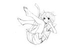  animal_ears barefoot fang greyscale monochrome open_mouth original pleated_skirt pump_(pumpqmuq) simple_background sketch skirt solo tail white_background 