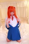  asian bed cosplay highres neon_genesis_evangelion orange_hair photo school_uniform soryu_asuka_langley tanaka_mana undressing 