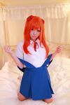  asian bed cosplay highres neon_genesis_evangelion orange_hair photo school_uniform soryu_asuka_langley tanaka_mana undressing 