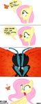  arthropod blue_eyes butterfly comic english_text equine female fluttershy_(mlp) friendship_is_magic horse humor insect joke mammal my_little_pony pegasus plain_background pony scared spongebob_squarepants text white_background willis96 wings 