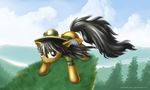  alexmakovsky black_hair cliff clothed clothing cloud daring_do_(mlp) detailed_background equine female feral friendship_is_magic grass hair hat hi_res horse looking_at_viewer mammal my_little_pony pegasus pith_helmet pony purple_eyes river shirt smile solo tree wings wood 