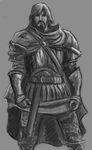  armor beard cape concept_art conceptart facial_hair gdane greyscale hair human lord_of_the_rings lotr male mammal monochrome sword weapon 