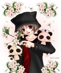  :d brown_hair flower kurumi_makoto male_focus open_mouth panda red_eyes signature smile solo wings 