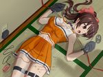  bad_id bad_pixiv_id bare_shoulders bdsm bondage bondage_mittens bound bow brown_eyes brown_hair cheerleader collar cuffs cuffs-to-collar drooling egg_vibrator forced_orgasm hair_bow long_hair lying navel on_back open_mouth original ponytail restrained saliva shino_(pixia) skirt solo tatami vibrator vibrator_under_clothes wet wet_clothes 