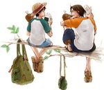  2boys bag black_hair branch brother brothers east_blue eating food hat in_tree lowres male male_focus meat monkey_d_luffy multiple_boys one_piece portgas_d_ace raglan_sleeves rice sandals shorts siblings sitting sitting_in_tree straw_hat tree 