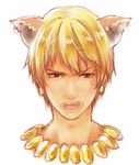  anger_vein animal_ears blonde_hair cat_ears fangs fate/zero fate_(series) gilgamesh jewelry male_focus mayo_(lovesmaru) necklace portrait red_eyes solo 