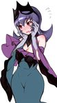  alternate_costume bare_shoulders blush breasts cleavage crown curvy dress earrings flipped_hair gloves hizuki_akira jewelry jujube_(pokemon) lavender_hair long_hair medium_breasts natsume_(pokemon) open_mouth pokemon pokemon_(game) pokemon_bw2 pokewood purple_hair red_eyes solo wide_sleeves 