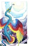  blue blue_sky cloud clouds dragon feral flying hibbary rainbow rainbow_feathers reptile scalie sky snake sun wings 