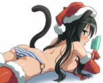  animal_ears aqua_eyes bikini black_hair blush breast_press breasts cat_ears cat_tail elbow_gloves food francesca_lucchini gloves hat hi-ho- lying medium_breasts o-ring o-ring_bikini on_stomach popsicle red_gloves santa_hat sideboob solo strike_witches striped striped_bikini swimsuit tail tongue tongue_out world_witches_series 